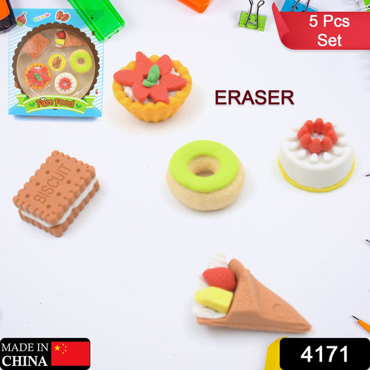 3D Fast Food Erasers Set, Cute Mini Colorful Erasers for Kids Gift & School (5 Pcs)