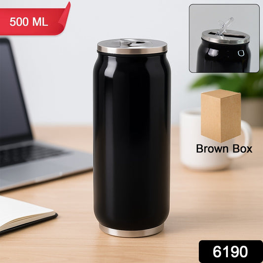 Stainless Steel Can-Shaped Vacuum Flask Built-In Straw 500ml Approx, Tumbler (1 Pc)