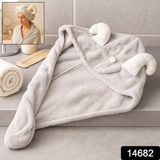 Cute Animal Ear Hooded Hair Drying Towel Wrap (1 Pc)