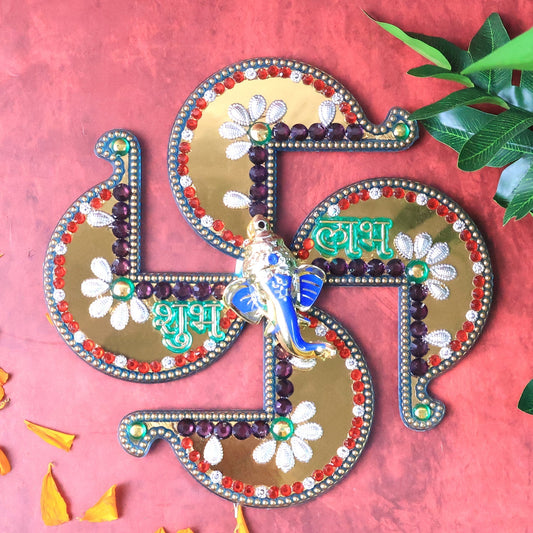 Golden Swastik Shubh Labh Wall Hanging