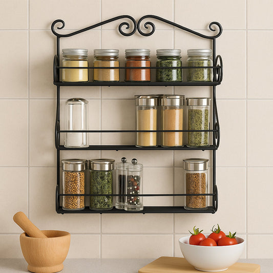 Big Wall Mounted Iron Wall Shelf with 3 Storage Racks for Kitchen