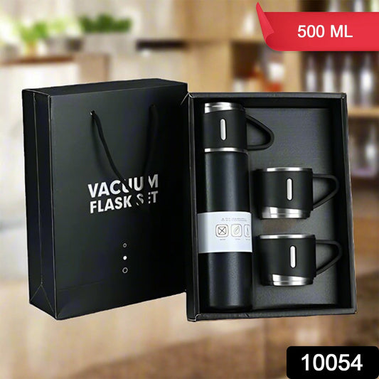 Stainless Steel Vacuum Flask Set with 3 Steel Cups Combo (500ml)