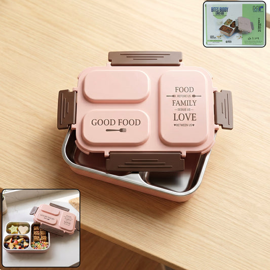 3-Compartment Stainless Steel Lunch Box (1 Pc)