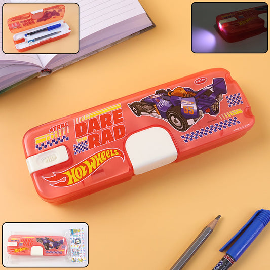Plastic Pencil Box with LED Light & Cartoon Print (1 Pc)