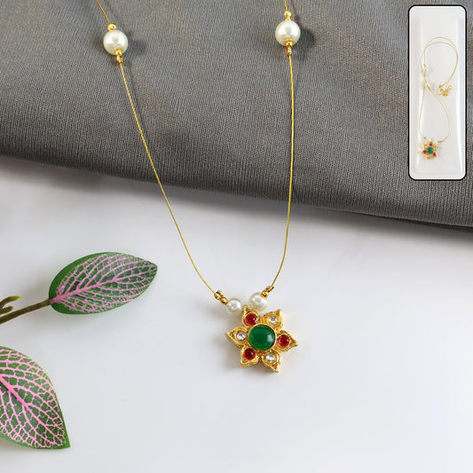 Traditional Multicolor Stone Floral Pendant Necklace Chain (1 Pc)
